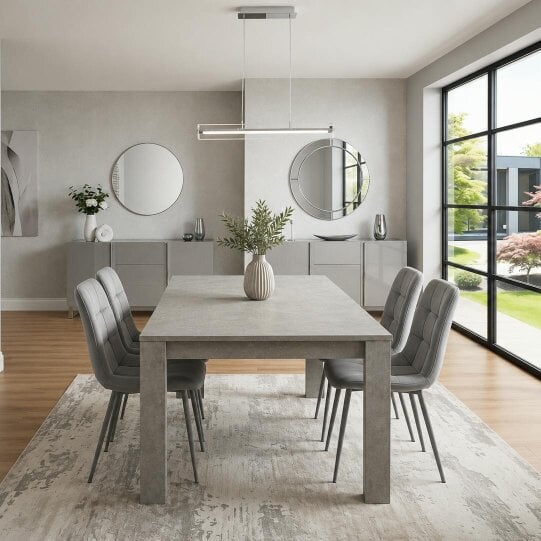Kosy Koala Wooden Rectangle Dining Table Set With 4 Grey Velvet Chairs - Dining Room Furniture