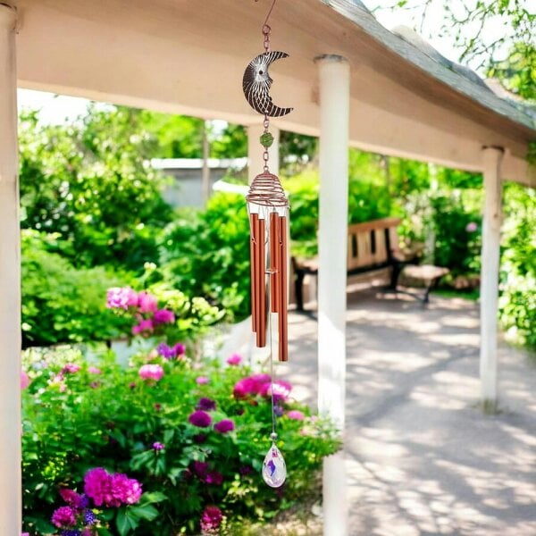 EDH Door Hardware Rose Gold Moon Wind Chime – 58cm x 8cm x 6cm | Celestial Hanging Chime for Garden, Patio & Home