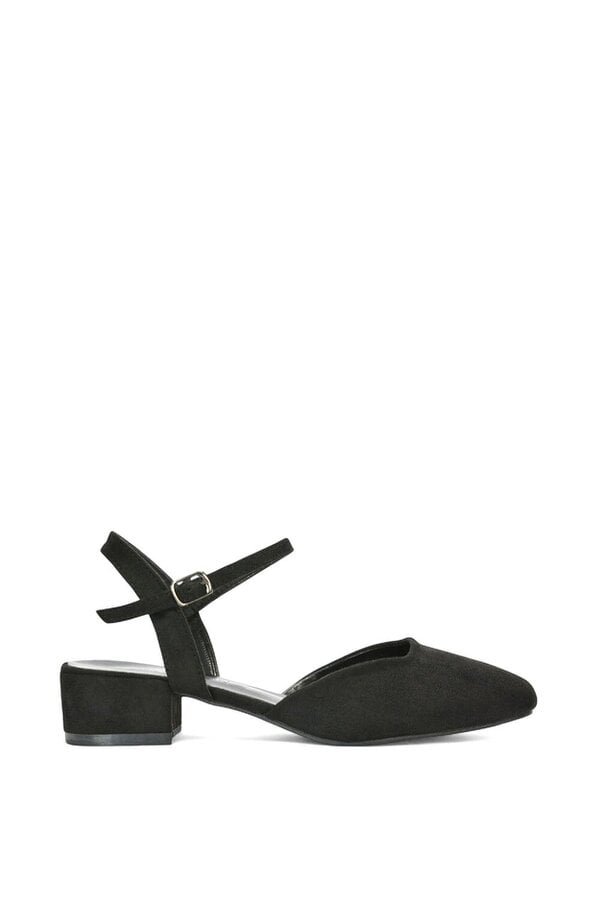 XY LONDON Low Block Heel Court Shoes With Ankle Strap
