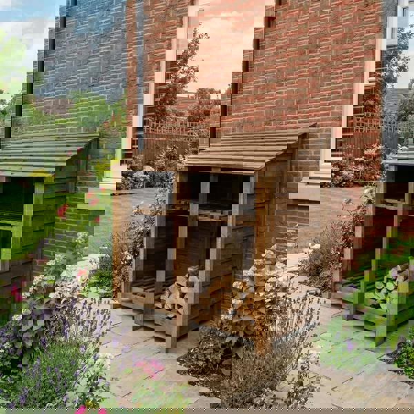 Arbor Garden Solutions Wooden Log Store with Shelf W-146cm, H-126cm or 180cm, D-88cm - Brown Finish