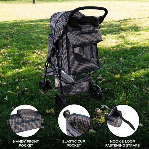 Monstershop Pet Stroller Caddy Bag - Blue Tartan