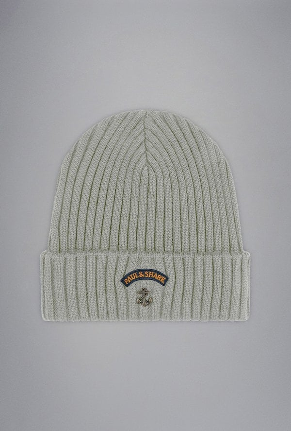 Paul & Shark Men's Ribbed Wool Beanie with Anchor Badge