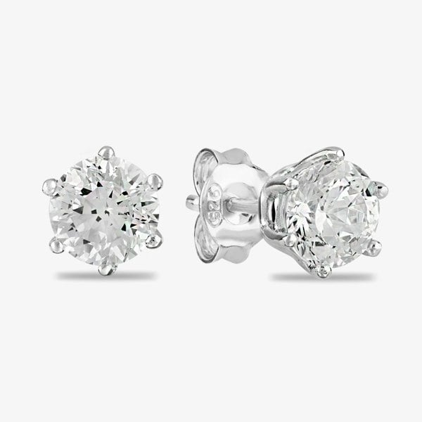 Starbright Silver 6mm Six Claw Round Cubic Zirconia Stud Earrings E2177(6M) 3A