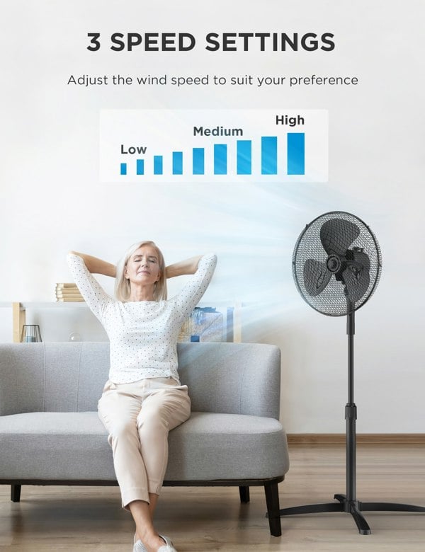 Living and Home Livingandhome Electric Stand Pedestal Fan Height Adjustable with 3 Speeds