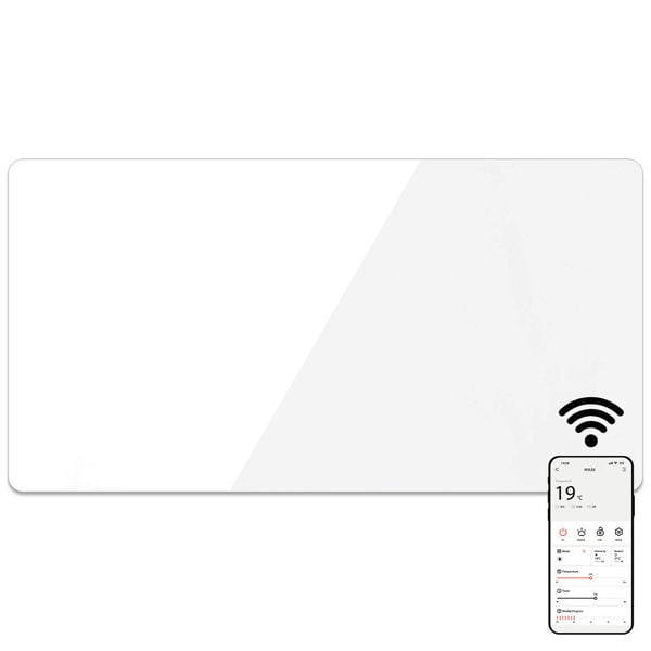 Mylek Radiator Glass Panel Heater White Slimline, Wifi Enabled Smart APP