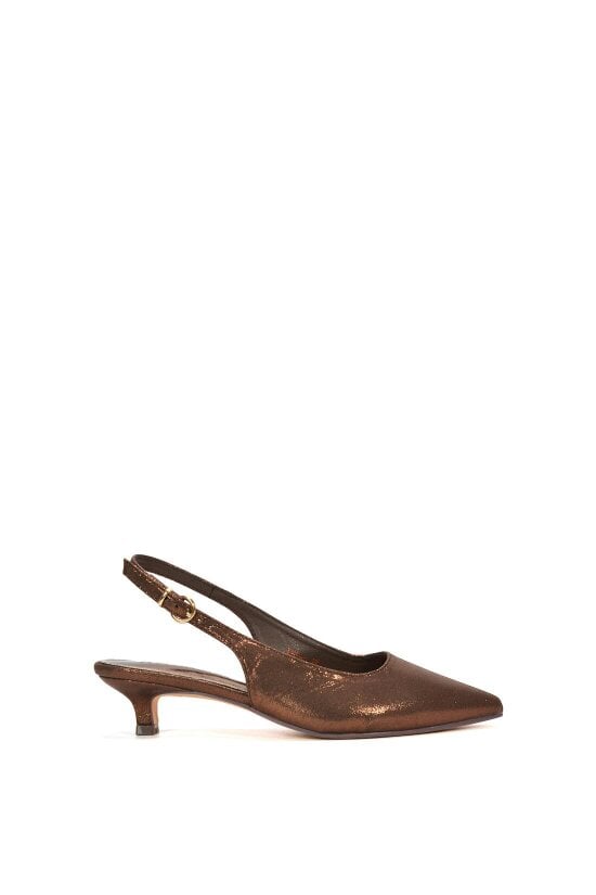 XY LONDON Slingback Kitten Heel Court Shoes With Pointed Toe - Brown