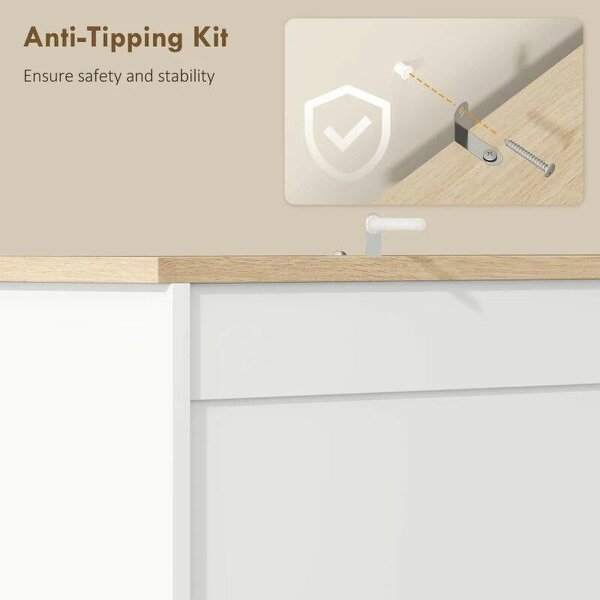Kitchen Cupboard, Freestanding Kitchen Cabinet with 2 Cabinets, 2 Drawers, Open and Adjustable Shelves, White