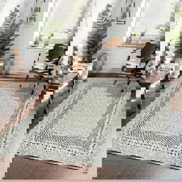 Livabliss Freud-Modern Ivory Black High Pile Rug