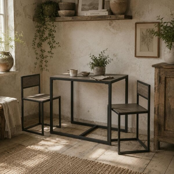 Wyld Haus Zikeba Wooden Grey Wood Effect Compact Dining Table And Chair Set