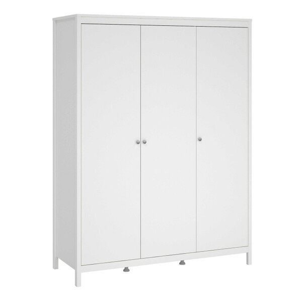 Wyld Haus Gossmere White Wooden Wardrobe 3 Doors Silver Handles