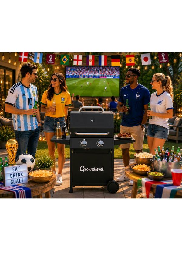 Groundlevel 2 Burner Family Gas BBQ Grill With Side Tables