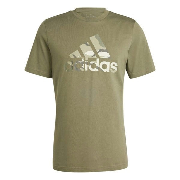 Adidas Mens Camo Logo Cotton Jersey Sport T-Shirt - Olive