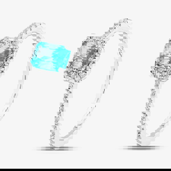 T. H. Baker Sterling Silver Emerald Cut Blue Cubic Zirconia Shoulder Set Cluster Ring S2157B