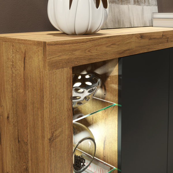 Mex Furniture Exclusive 164cm Sideboard TV Unit Oak Display Cabinet TV Stand Living Room & FREE LED