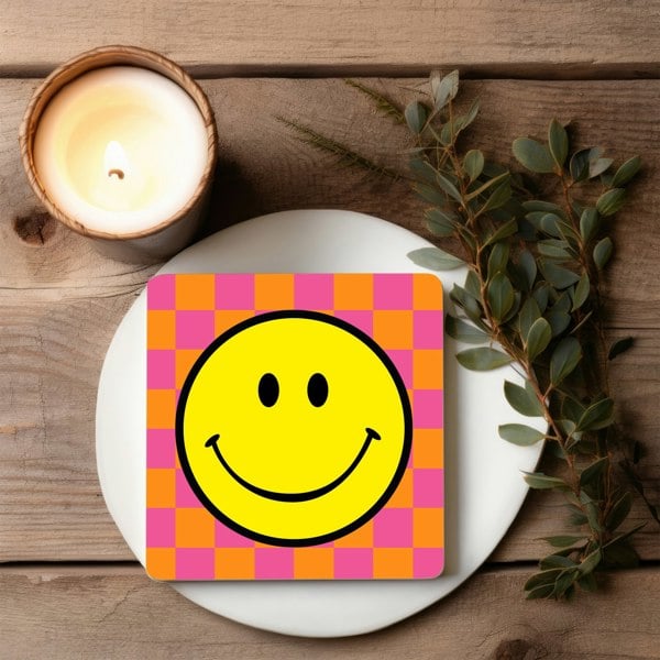 Love Frankie Checkerboard Coasters Smiley Face Coasters - Tutti Frutti