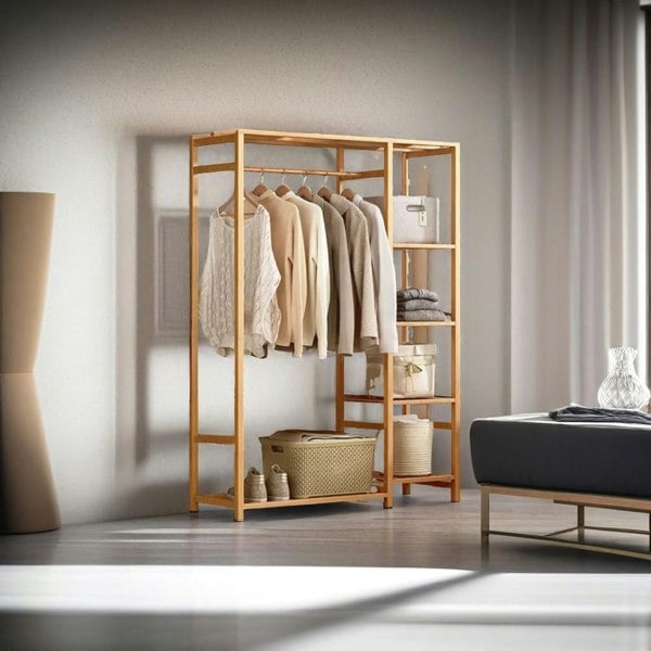 Modcraft Large Bamboo Garment Rack with Clothes Rail and Shelves