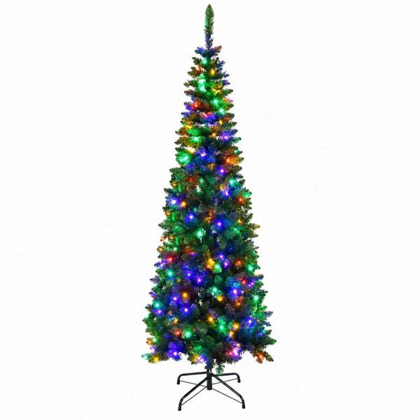 4ft to 8ft Green Pencil Pre-Lit Artificial Christmas Trees with Metal Stand image 1