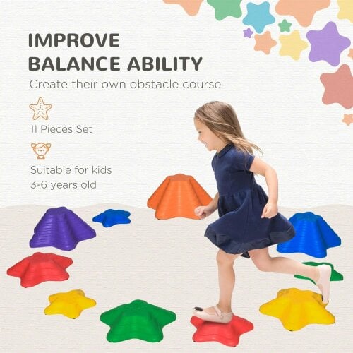Bobobiy 11-Piece Kids Stepping Stones, Starfish Style Non-slip Obstacle Course, Stackable Balance Blocks Garden Toys, Encourage Toddler Sensory Toys