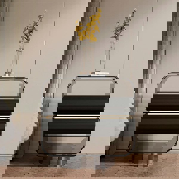 Friesen Rotateble Bedside Table With Storage & Light Strip-Weilai Concept