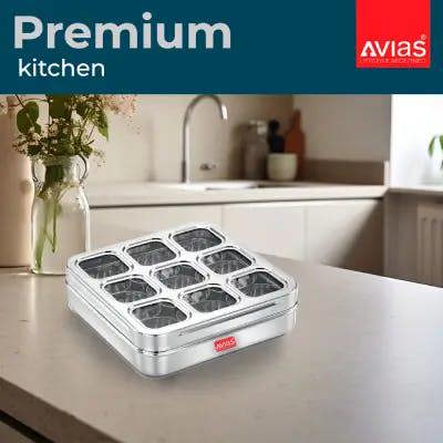 SS Utensils - 9 Square Spice Box (Design) - Medium
