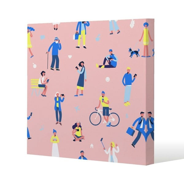 Benjamin Tate Design Different people with mobile phones and gadgets Slim Style Canvas Print  90x90cm , 15mm Slim Real wood.