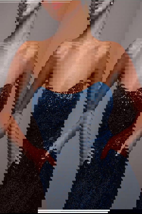 Sequin & Velvet Corset Jumpsuit - Blue TR365