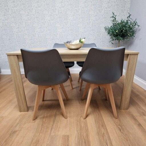 Kosy Koala Dining Table Set Oak Effect Table With 4 Grey Plastic Chairs Dining Room Furniture