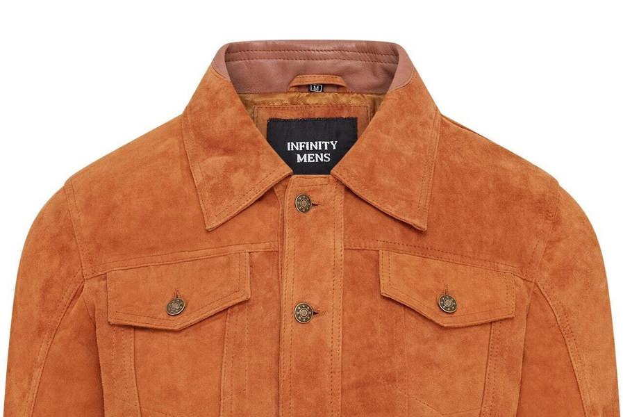 Infinity Leather Mens Trucker Goat Suede Western Leather Jeans Jacket - Yangon