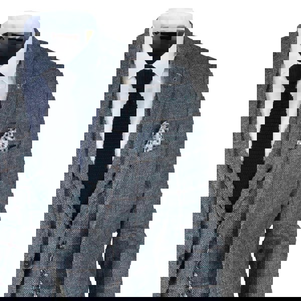 TruClothing STZ74 - Men's 3 Piece Suit Wool Tweed Light Blue Grey Check