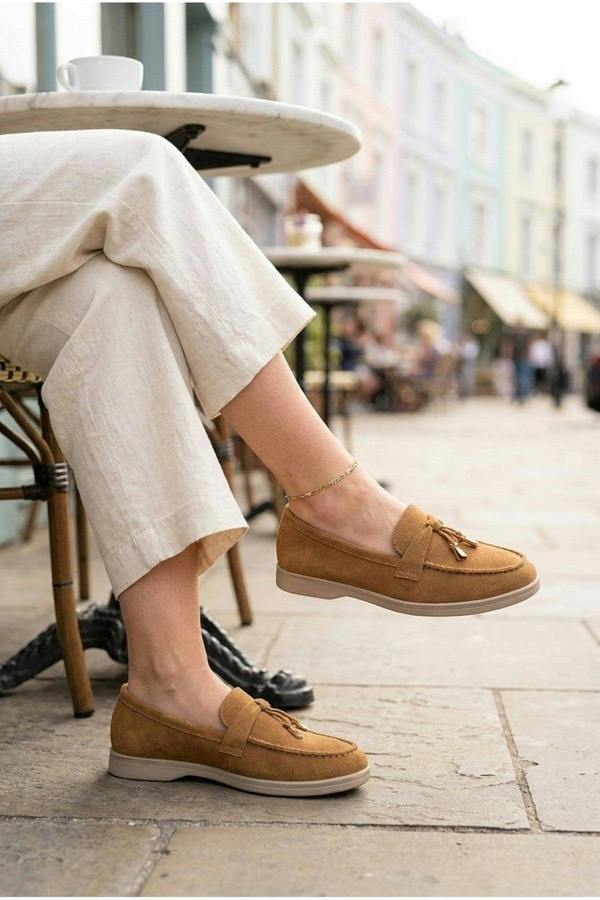 Camille Womens Suede Padlock Charm Loafers - Camel