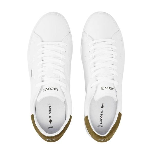 Lacoste Mens Powercourt Leather Flat Trainers - White/Green - 
