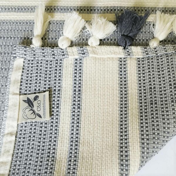 Cotton and Olive Concept Cotton Mat with Tassels, Smoke | SECONDS