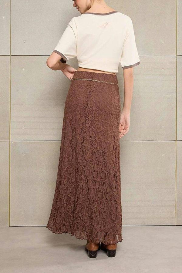 WOVCOR A-Line Belted Regular Waist Maxi Lace Knit Skirt