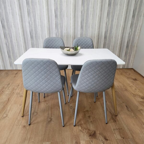 Kosy Koala Wooden Dining Table with 4 Grey Gem Patterned Chairs White Table with Grey Chairs