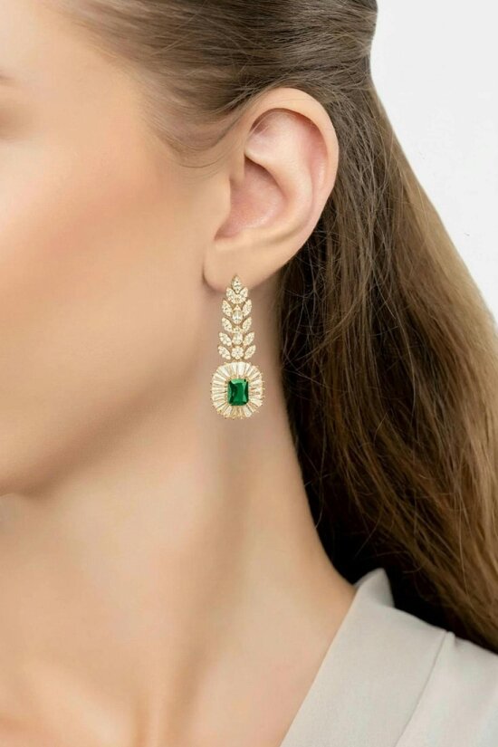 Latelita Countess Gemstone Drop Earrings Emerald Gold