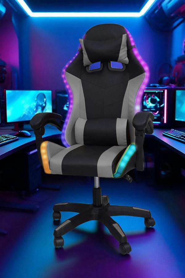 Groundlevel Gaming Office Chair with LED Lights - Grey
