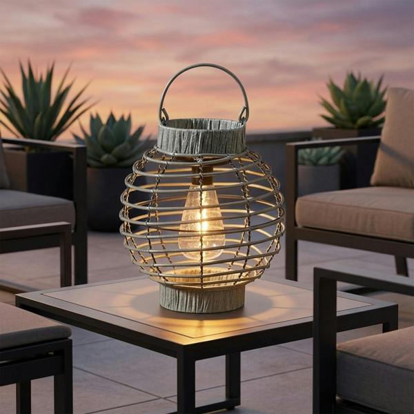 Garden Greatness Slate Terra Solar Rattan Style Garden Lantern