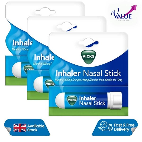 Vicks Inhaler Nasal Sticks for Temporary Blocked Nose Relief, 3 x 0.5ml