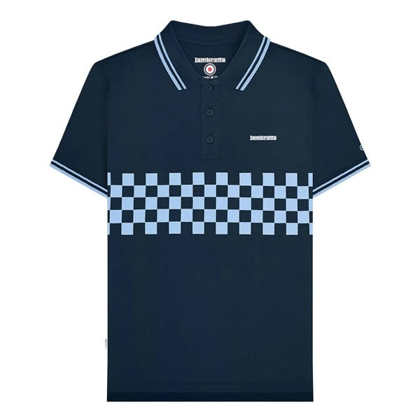 Lambretta Mens SS25 Two Tone Tipped Polo Shirt - Navy/Clear Sky