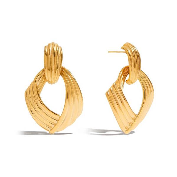 Elk & Bloom Large Thick 14K Gold Ribbed Drop Hoop Studs