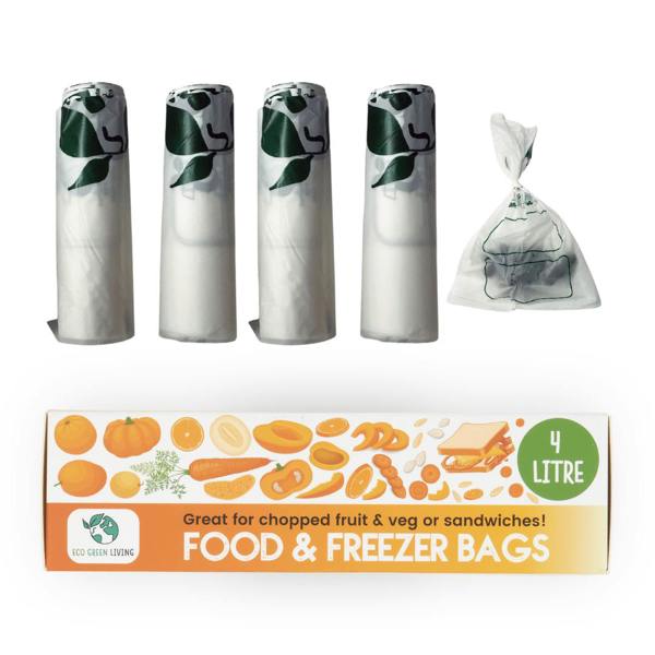 Eco Green Living 4 Litre Certified Compostable Food & Freezer Bags (25 bags) X 4