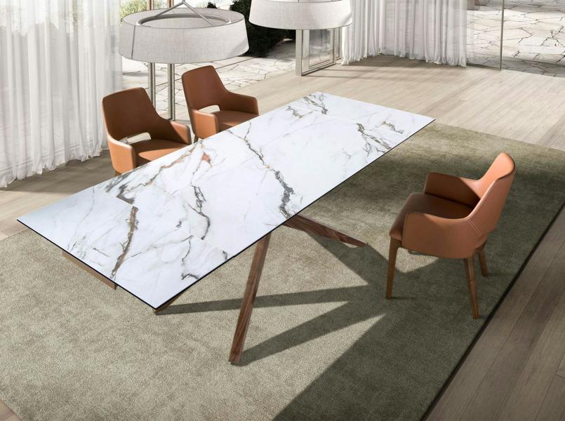 Angel Cerdá Rectangular extendable dining table in porcelain marble and walnut 1157