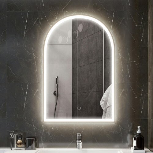 HOMCOM 90x60cm LED Bathroom Mirror, Anti-Fog Arched Vanity Mirror, Gold Tone