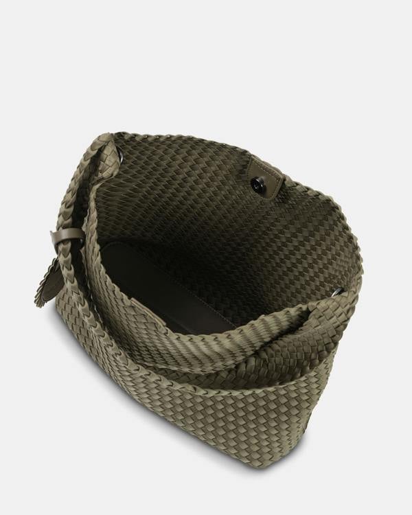 Ilse Jacobsen Braided Woven Womens Shell Tote Bag - Army 410 | CHO | Designer Womens Tote Bags