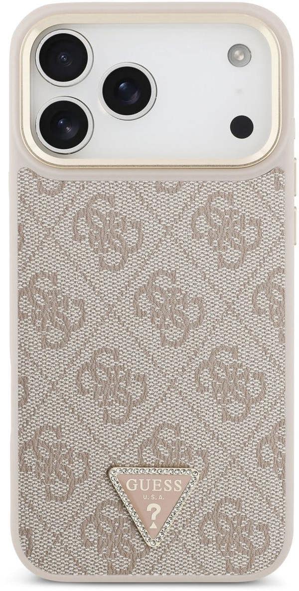 Guess PU Leather 4G Triangle Logo Gold Frame Case with MagSafe for iPhone 17 Pro Max 6.9" Pink - GUHMP17XP4GTDGMP