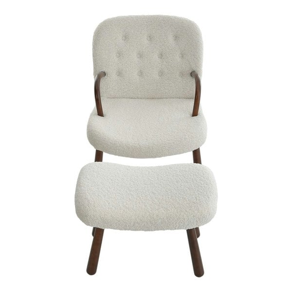 Modern White Lamb Wool Armchair with Ottoman Set Lounge Chair with Footstool Lounge Chairs Living and Home