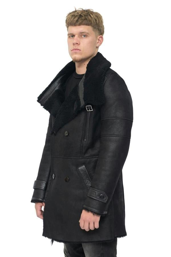 Infinity Leather Mens Double Breasted Sheepskin Reefer Coat-Candon