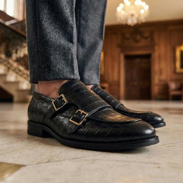 Dolcetto Men's Vegan Leather Double Monk Strap Loafers