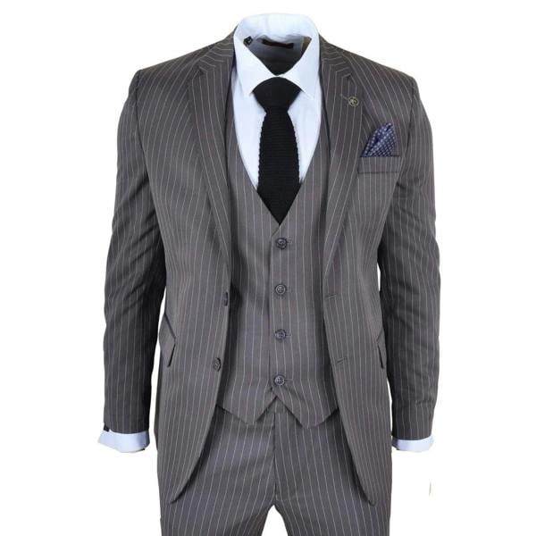 IM44 - Men's Classic Pinstripe 3 Piece Grey Suit - TruClothing.com - 1