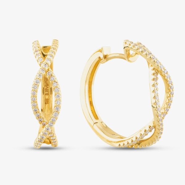 T. H. Baker 14ct Yellow Gold 0.34ct Brilliant Cut Diamond Crossover Hoop Earrings 737525 585/GG